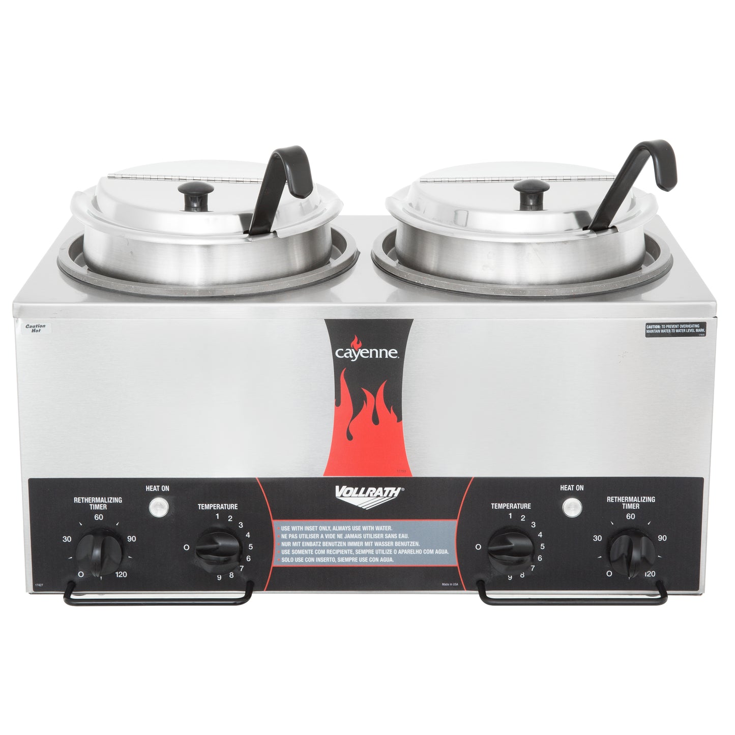 Vollrath Cayenne Round Heat 'N Serve Countertop Twin Well 7 qt Rethermalizer Package - 72029