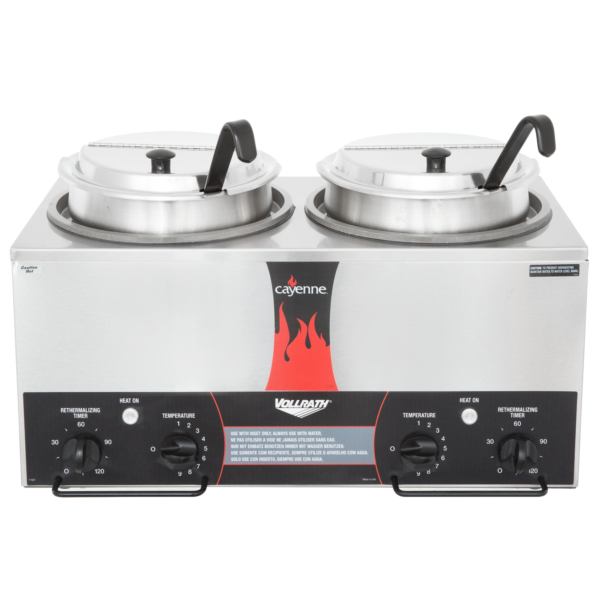 Vollrath Cayenne Round Heat 'N Serve Countertop Twin Well 7 qt Rethermalizer Package - 72029