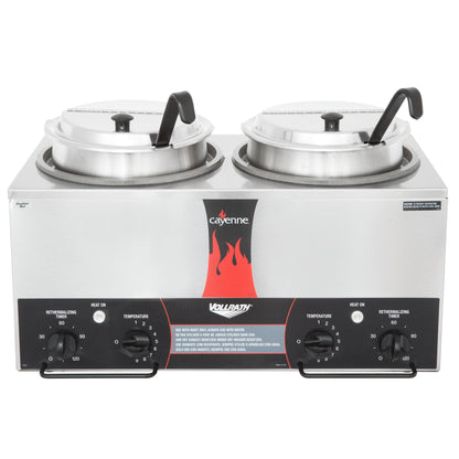 Vollrath Cayenne Round Heat 'N Serve Countertop Twin Well 7 qt Rethermalizer Package - 72029