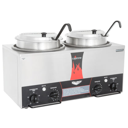 Vollrath Cayenne Round Heat 'N Serve Countertop Twin Well 7 qt Rethermalizer Package - 72029