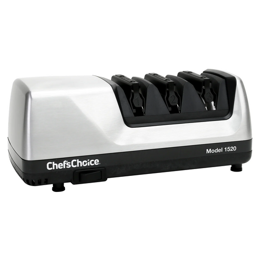 Chef'sChoice | Model 1520 AngleSelect Electric Knife Sharpener, 3 Stages, 15 and 20 Degree Edges, 120V, Brushed Metal