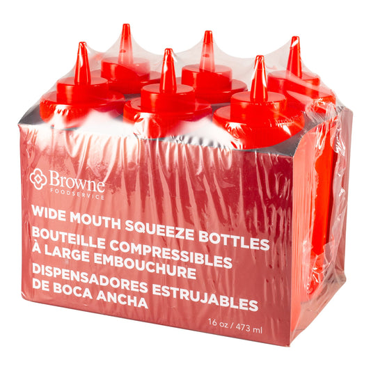 Browne | Wide Mouth Squeeze Bottle, 16 oz, Red (6-pack)