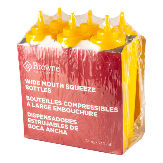 Browne | Wide Mouth Squeeze Bottle, 24 oz, Yellow (6-pack)