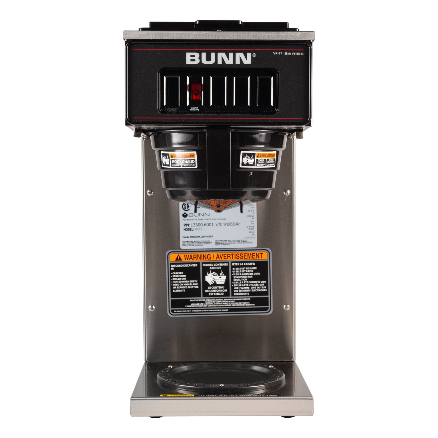 BUNN | VP17-1 Low Profile Coffee Brewer w 1 Lower Warmer, 12 Cup, Stainless Steel