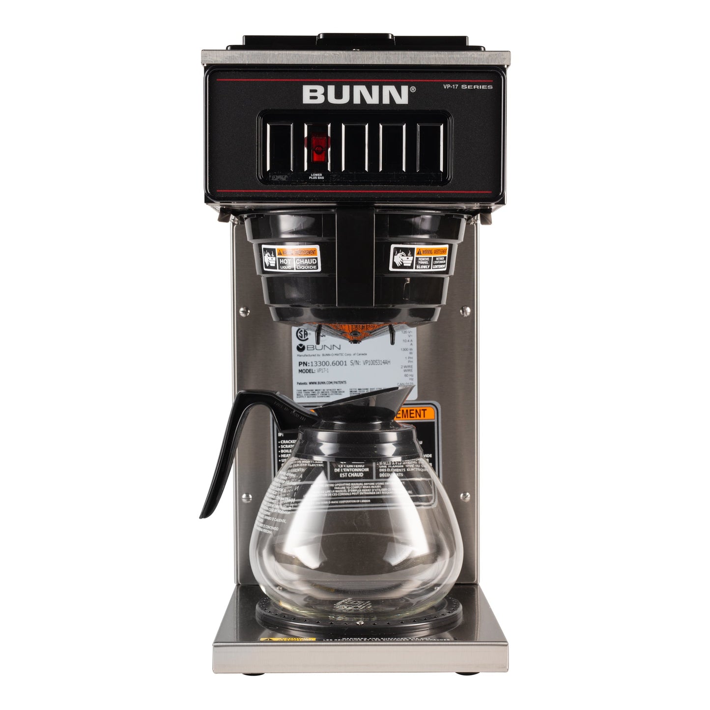 BUNN | VP17-1 Low Profile Coffee Brewer w 1 Lower Warmer, 12 Cup, Stainless Steel