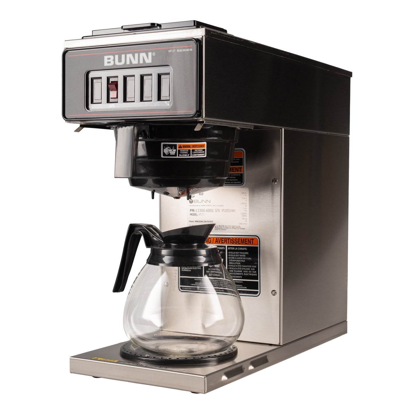 BUNN | VP17-1 Low Profile Coffee Brewer w 1 Lower Warmer, 12 Cup, Stainless Steel