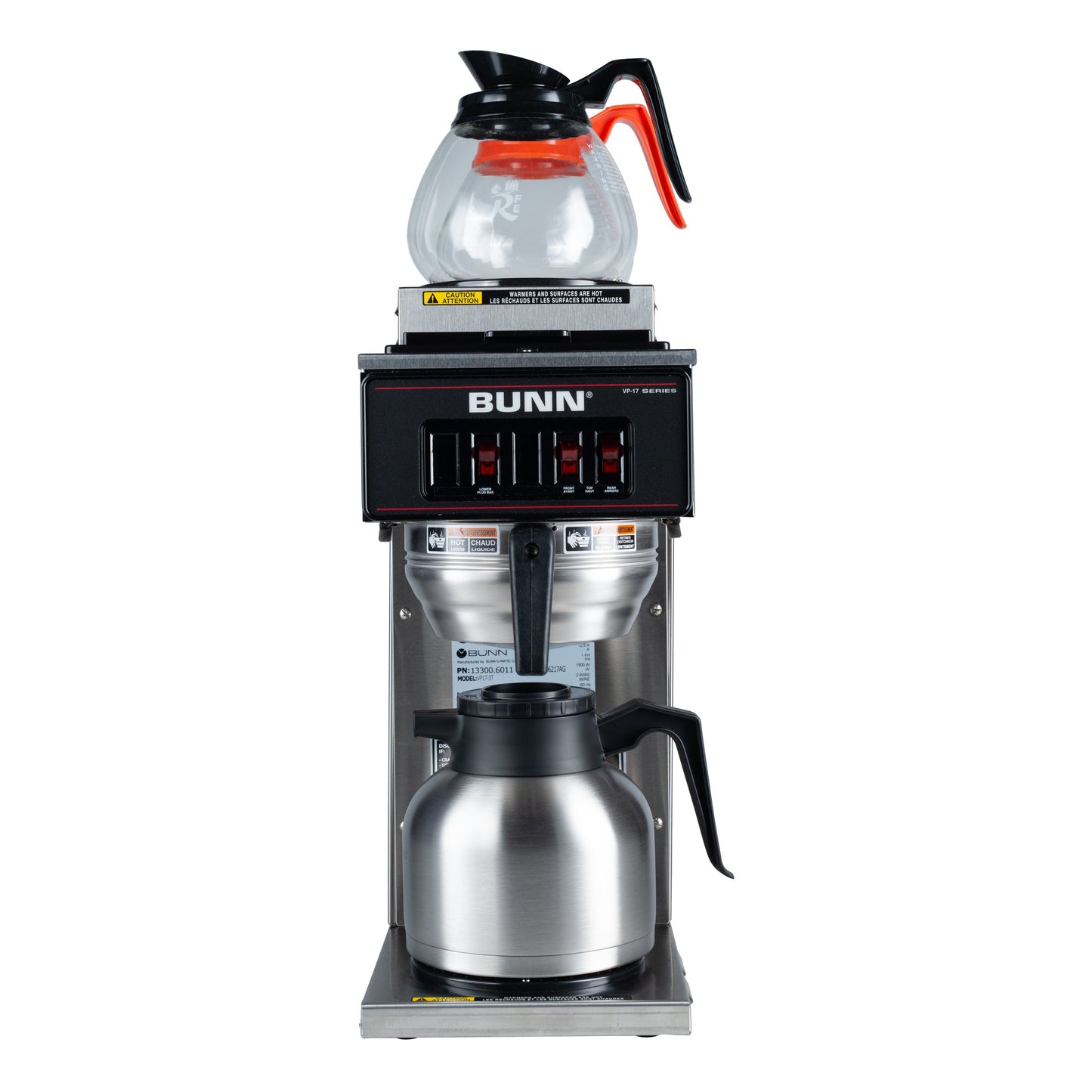 BUNN | VP17-3T Coffee Brewer w 3 Warmers, 12 Cup, Stainless Steel