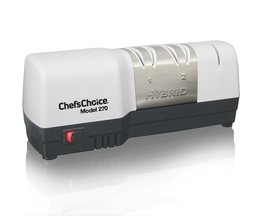 Chef'sChoice | Model 270 Hybrid Electric/Manual Knife Sharpener, 3 Stages, 20 Degree Edges, White, 120V