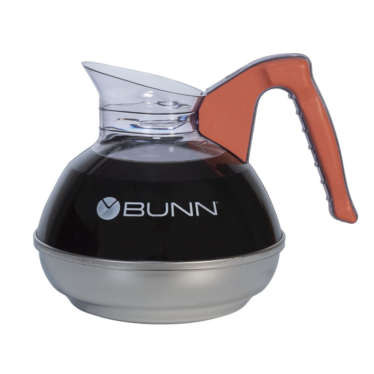 BUNN | Easy Pour Coffee Decanter, Stainless Steel Base, Orange Handle - ChefEquipment.com