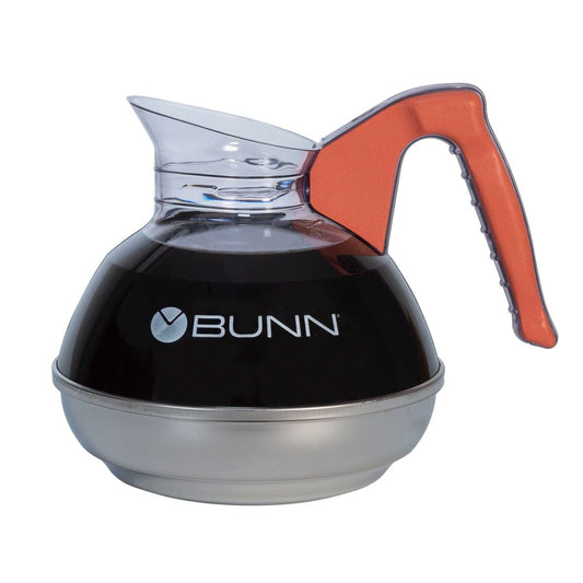 BUNN | Easy Pour Coffee Decanter, Stainless Steel Base, Orange Handle - ChefEquipment.com