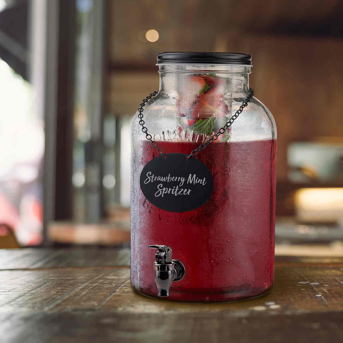 TableCraft Industrial Collection Beverage Dispenser, 2 Gal, Glass - 10090