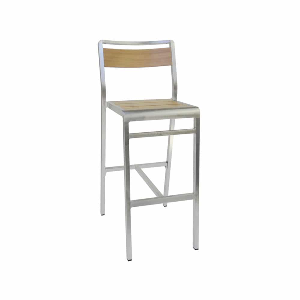 Emu Sid Bar Stool with Back, Brushed Aluminum/Oak Finish (2-pack) - 1220-06-401