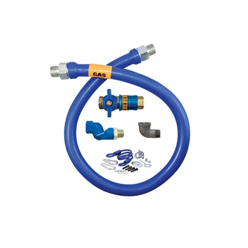 Dormont | Blue Hose Gas Connector Kit w 1 Swivel MAX and Safety Quik, 3/4" x 48" - ChefEquipment.com