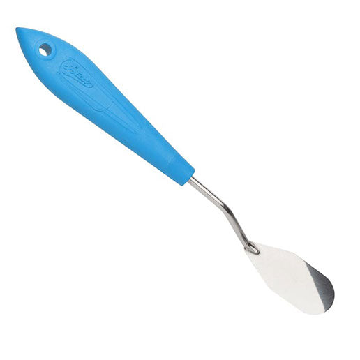 Ateco | Paddle Shape Offset Spatula, 2" Blade, Blue Plastic Handle