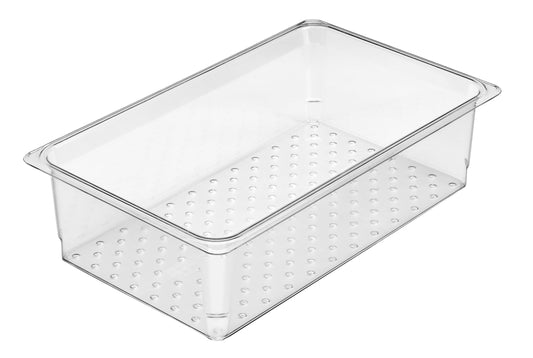 Cambro | Bac gastronome perforées Camwear de pleine grandeur, 5" de profondeur, transparent