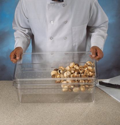 Cambro Camwear Full Size Colander Food Pan, 5" Deep, Clear - 15CLRCW135