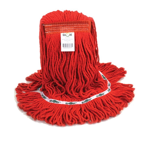 Globe | Synthetic Looped End Wet Mop, Narrow Band, 20 oz, Red