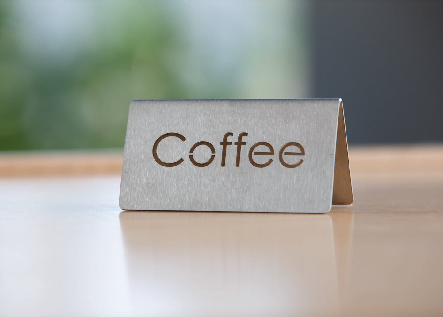 Service Ideas | Laser Cut ID Table Tent, Coffee, Stainless Steel