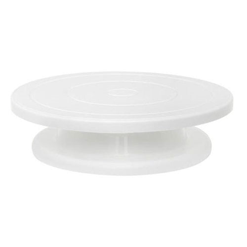 Ateco | Revolving Round Cake Stand, 11" Diameter, Plastic, White - ChefEquipment.com