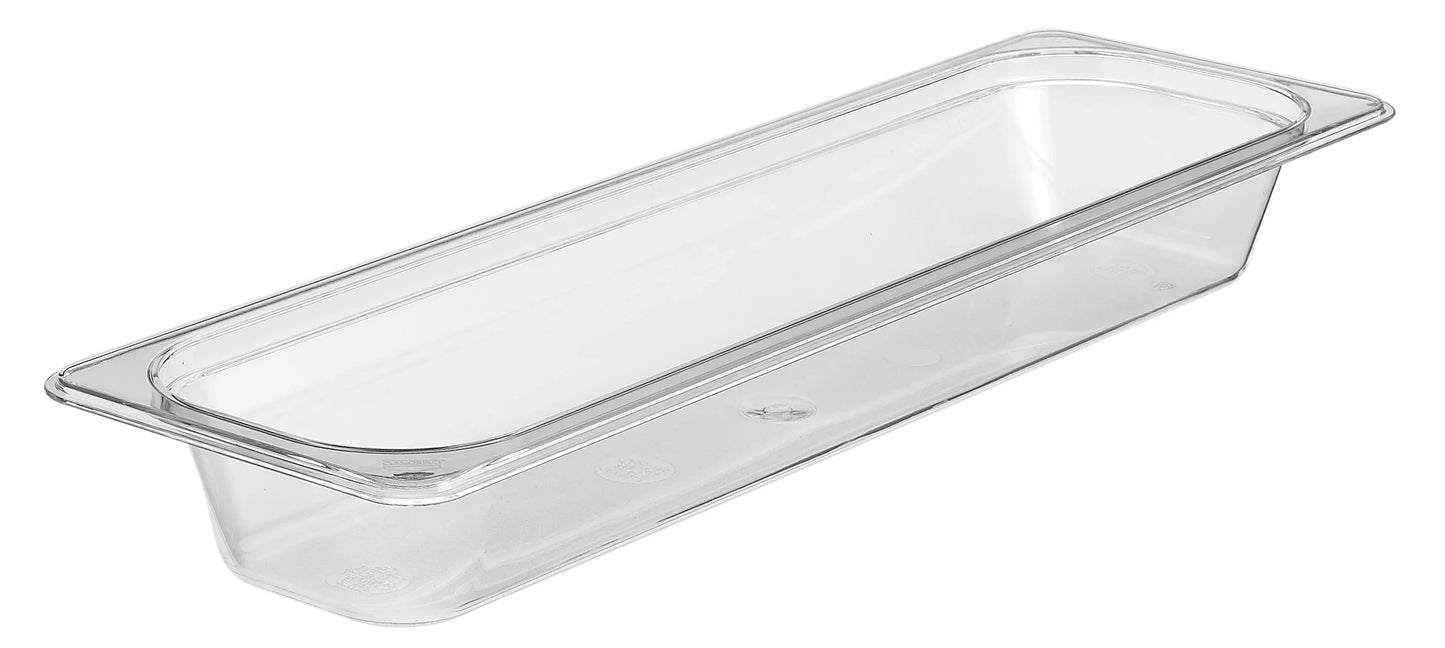 Cambro | Bac gastronome Camwear, demi-taille longue, 2,5" de profondeur, transparent