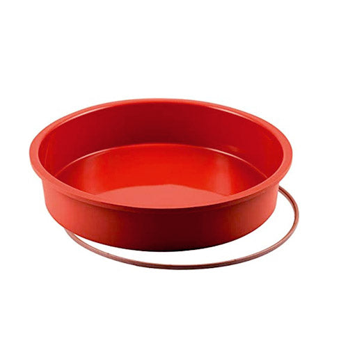 Silikomart | Round Baking Mold with Safety Ring,10 1/4" x 1 3/4", Red Silicone