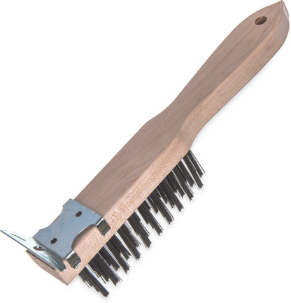 Carlisle | 13.75" Heavy-Duty Wood Handle Scraper w/ Tempered Steel Bristles - ChefEquipment.com