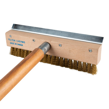 Felton Brushes | Commercial Pizza Oven Brush w Scraper, 40", Brass Bristles