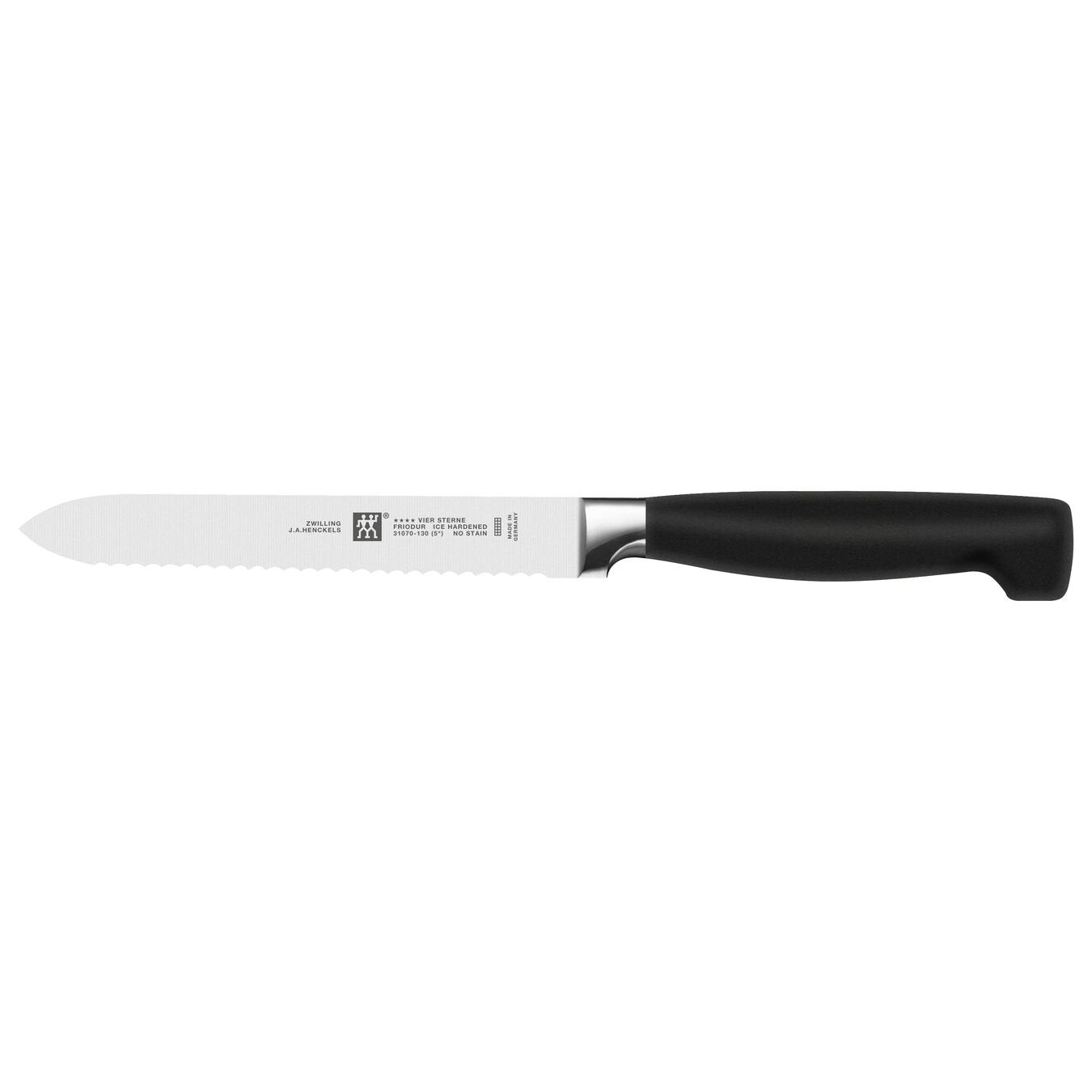 Zwilling | Four Star Utility Knife, Serrated, 5", Black - ChefEquipment.com