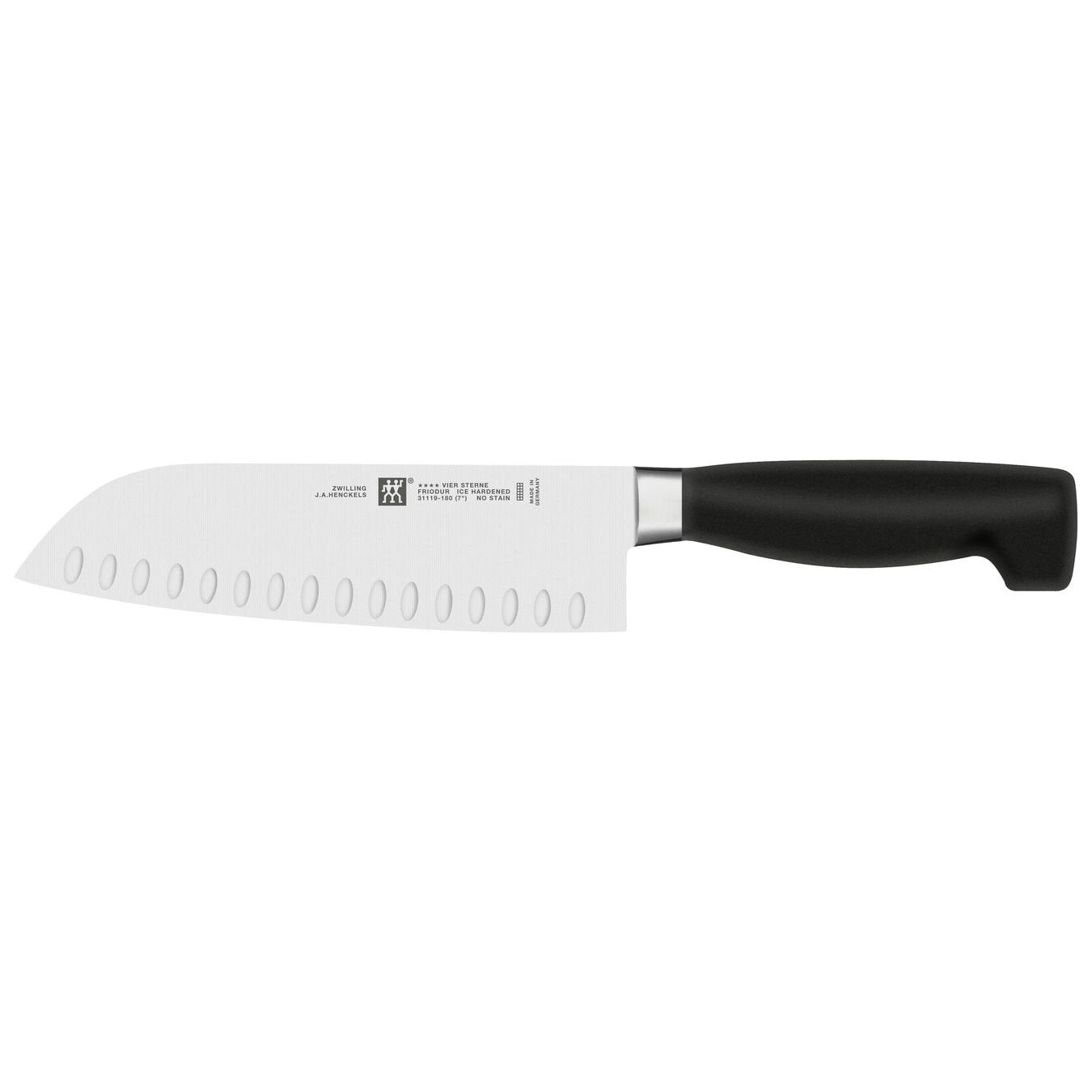 Zwilling | Four Star Santoku Knife, Granton Edge, 7", Black - ChefEquipment.com