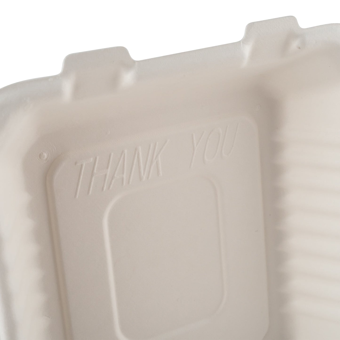 Eco-Packaging | Compostable Sugarcane Clamshell Container, 8" x 8" x 3", White (200-pack)