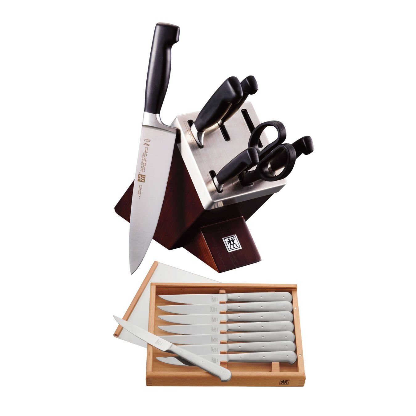 Zwilling | Four Star 7 Piece Self Sharpening Knife Block Set w Bonus Steak Knives - ChefEquipment.com