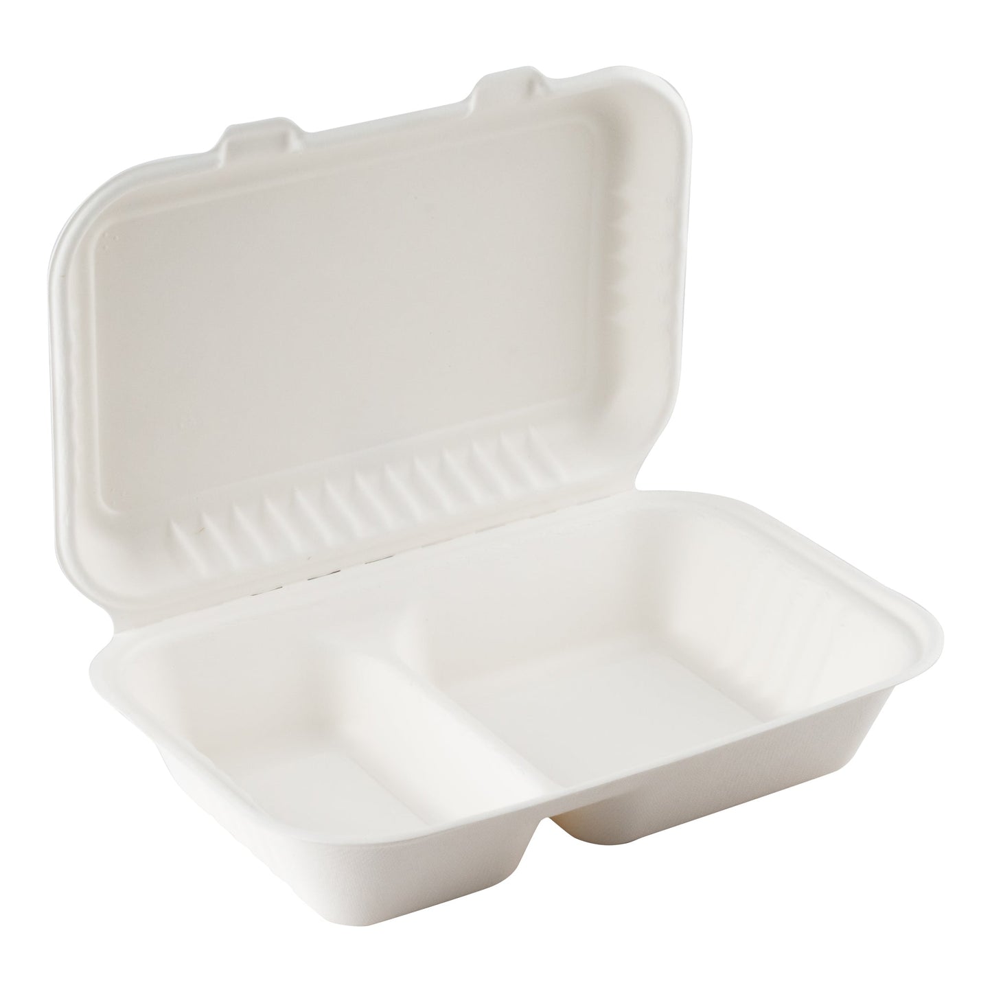 Eco Guardian | Compostable 2 Compartment Clamshell, 9" x 6" x 3", Sugarcane (200-pack)