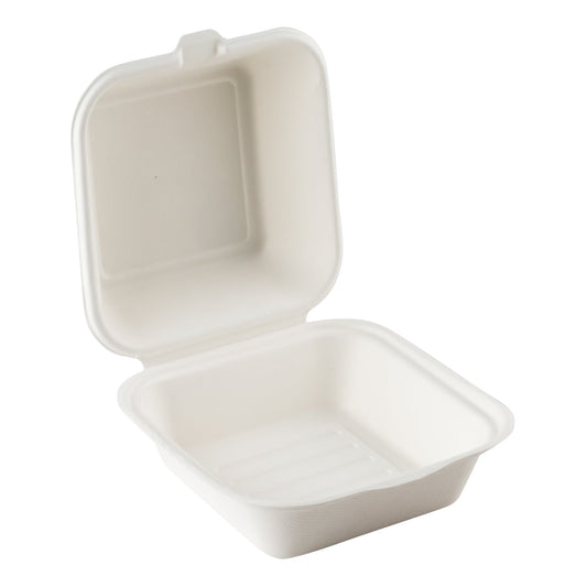 Eco Guardian | Compostable Clamshell Container, 6" x 6" x 3", Sugarcane (500-pack)