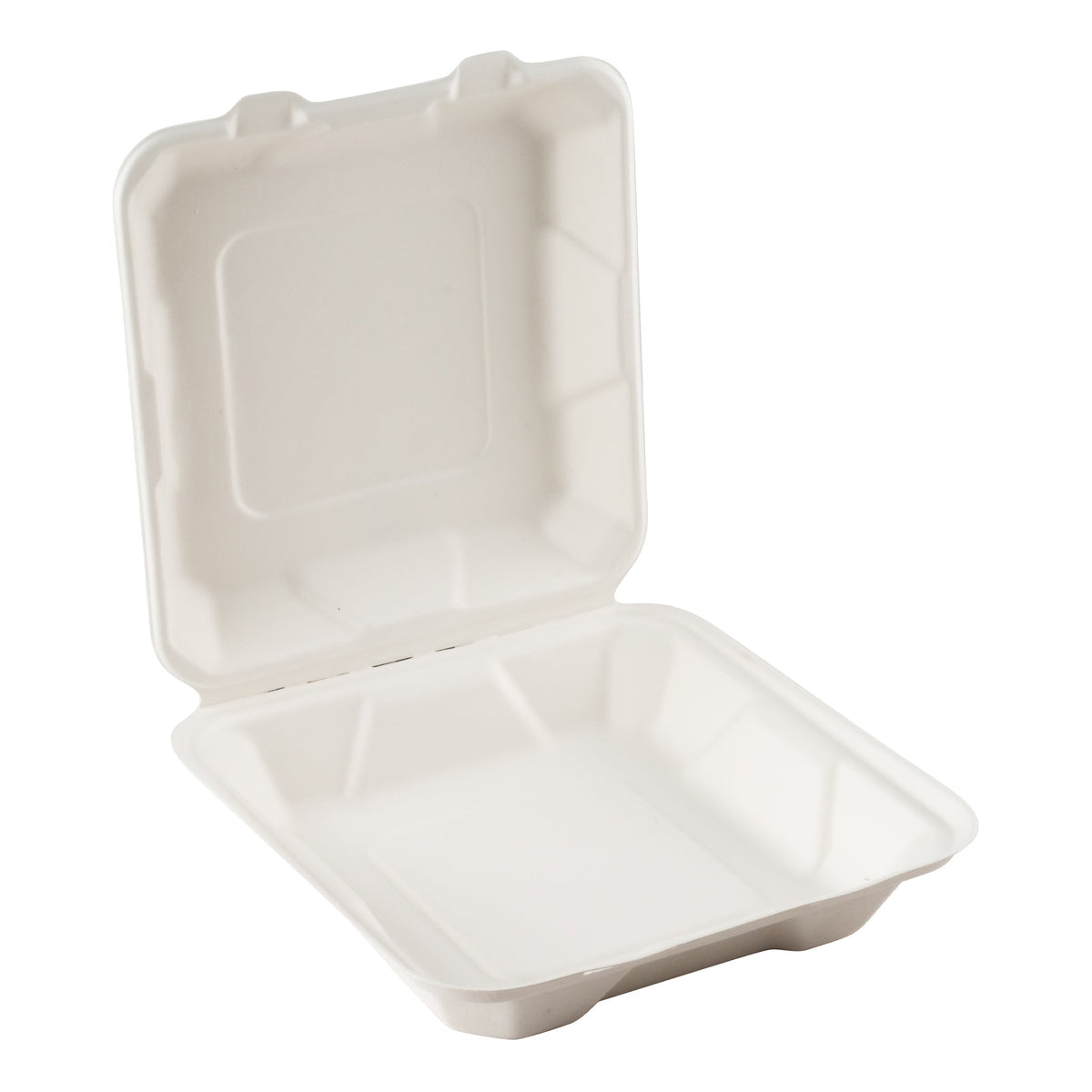 Eco Guardian Compostable Hinged Container, 1 Compartment, 9" x 9" x 3", Sugarcane (200-pack) - EG-N-C025
