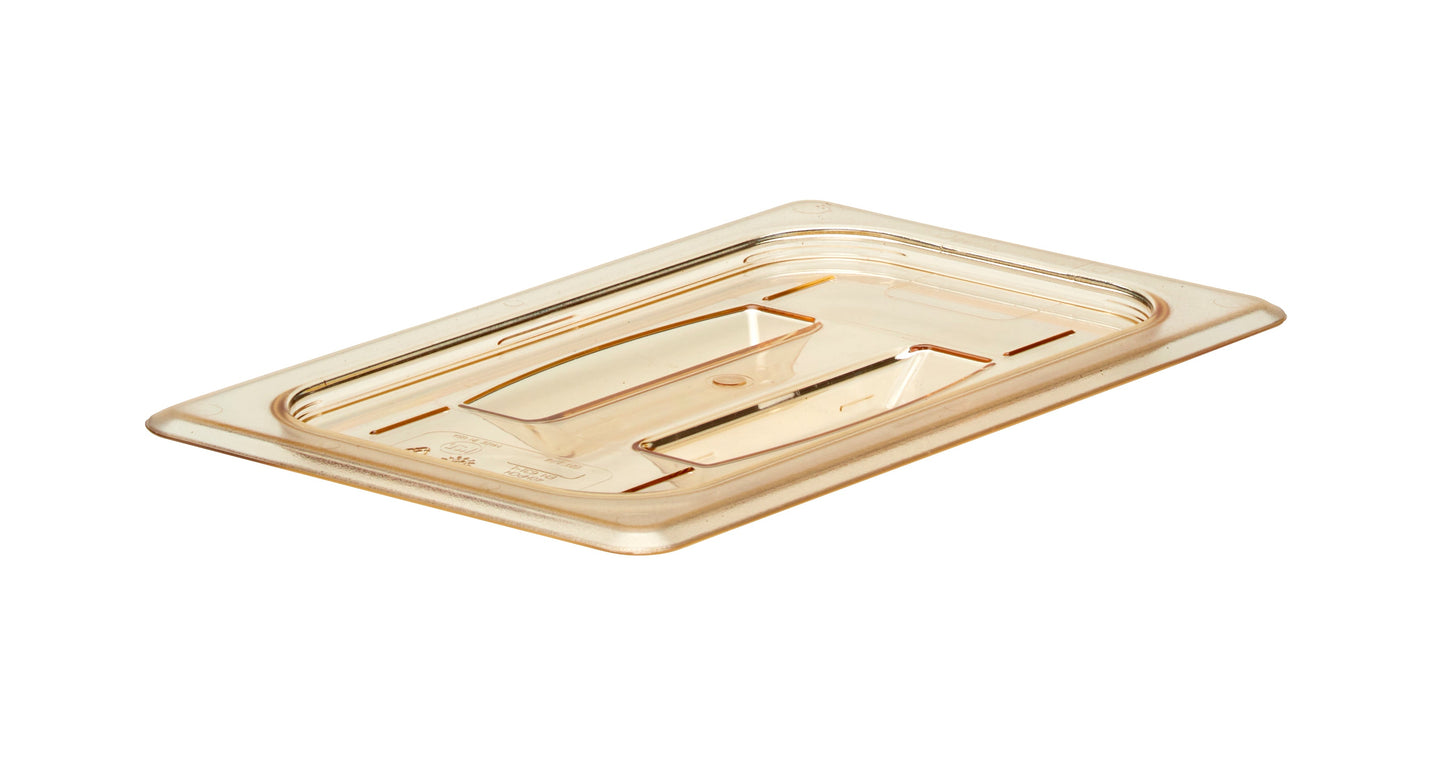 Cambro High Heat Food Pan Cover w/Handle, 1/4 Size, Amber - 40HPCH150