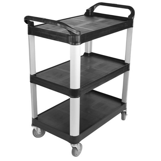 Globe | 3 Shelf Utility Cart, Large, Black, 200 lb - ChefEquipment.com