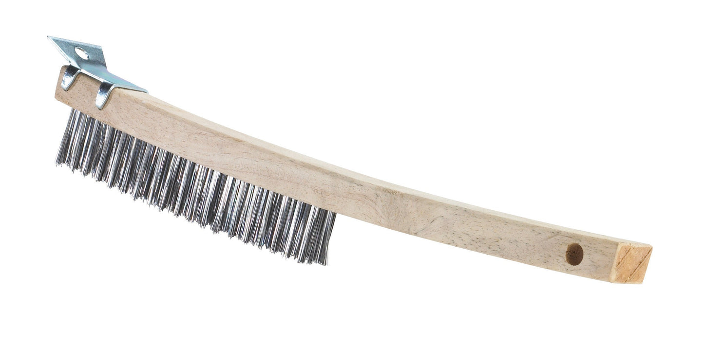 Browne | Wire Brush with Scraper, 14", Hardwood Handle