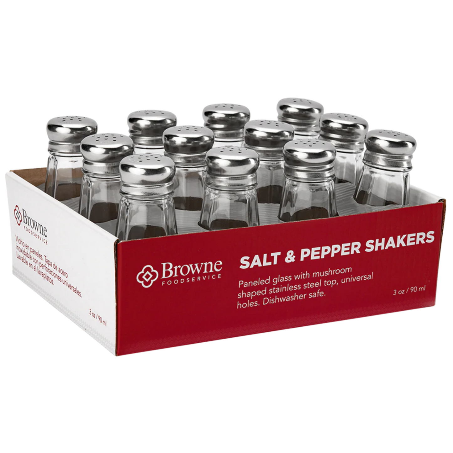 Browne | Salt & Pepper Shaker, 2 oz, Glass/Stainless Steel (12-pack)