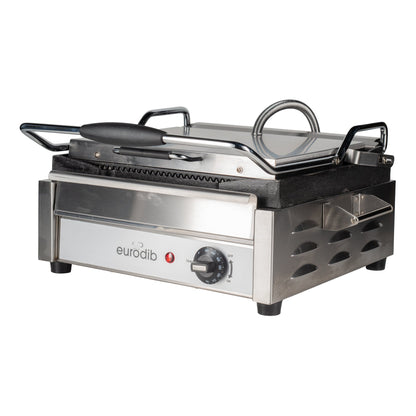 Eurodib | SFE Series Medium Panini Grill, Ribbed Surface, 120V