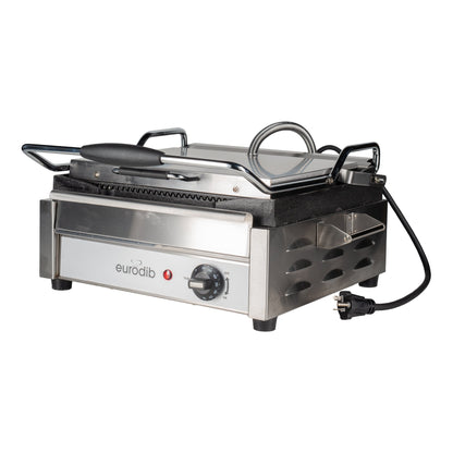 Eurodib | SFE Series Medium Panini Grill, Ribbed Surface, 120V