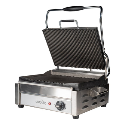 Eurodib | SFE Series Medium Panini Grill, Ribbed Surface, 120V