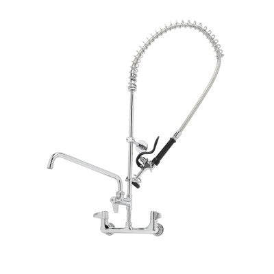 T&S | 8" Wall Mount Pre-Rinse Faucet, 12" Swing Nozzle & 44" Flexible Hose, Lever Handles - ChefEquipment.com