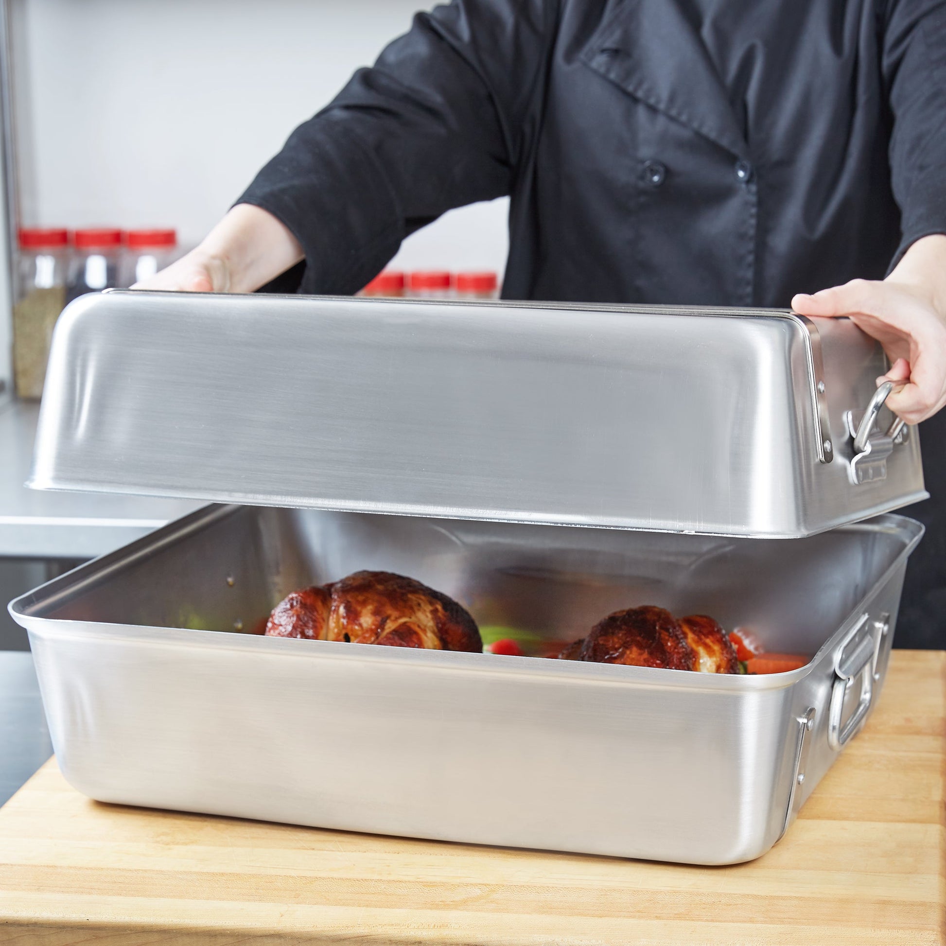 Vollrath | Wear-Ever Roaster Set with Straps, 23.25 Qt, Aluminum - ChefEquipment.com