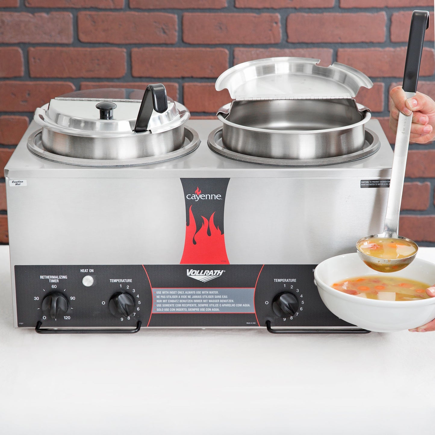 Vollrath | Cayenne Round Heat 'N Serve Countertop Twin Well 7 Qt Rethermalizer Package, Model TW-27R, 120 V - ChefEquipment.com