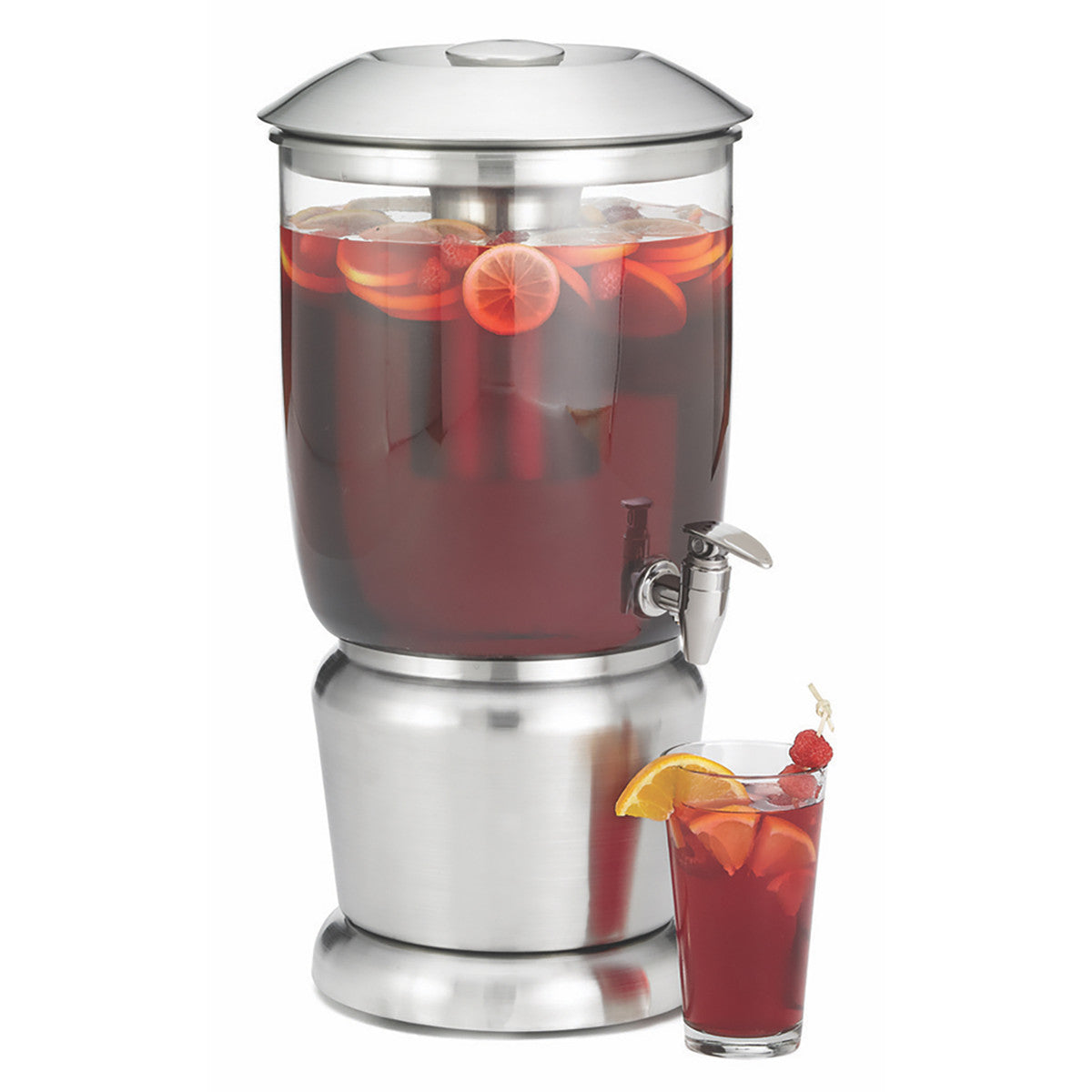 TableCraft | Upscale Beverage Dispenser w Ice Tube, 2.5 gal, Stainless Steel/Clear