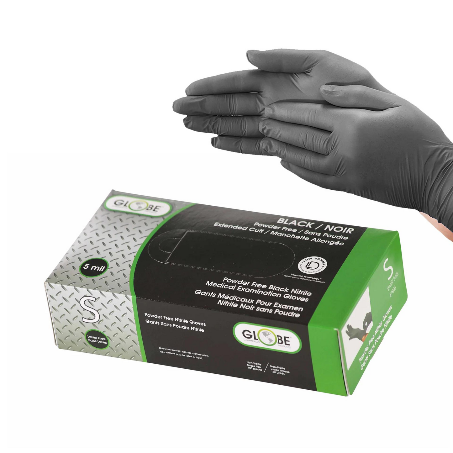 Globe | Nitrile Gloves, Powder-Free, Small, 5 Mil Black