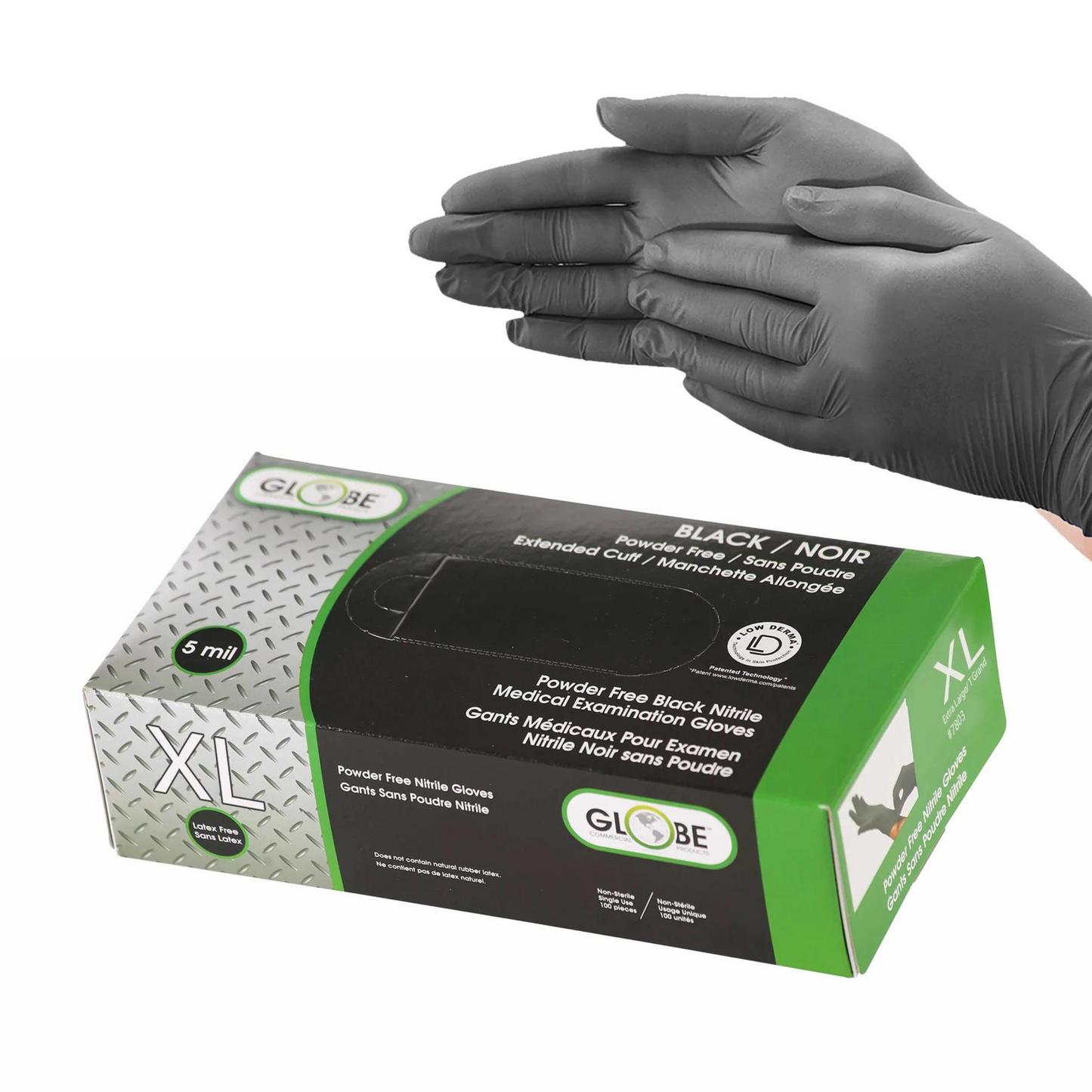 Globe | Nitrile Gloves, Powder-Free, XLarge, 5 Mil Black