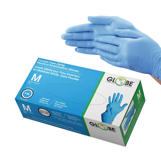 Globe | Nitrile Gloves, Powder-Free, Medium, 4 Mil Blue