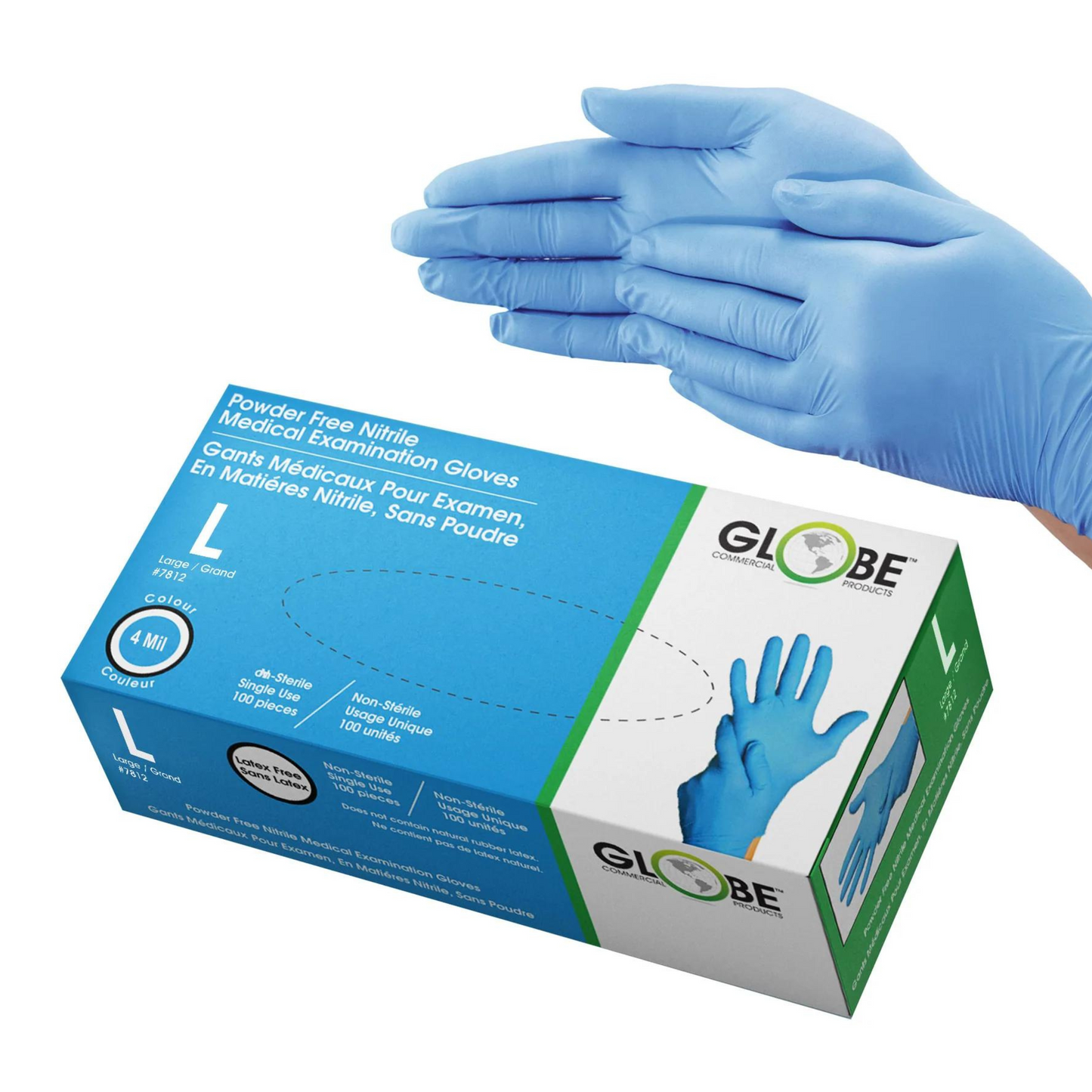 Globe | Nitrile Gloves, Powder-Free, Large, 4 Mil Blue