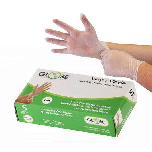 Globe | Vinyl Gloves, Powder-Free, Small, 4 Mil Clear